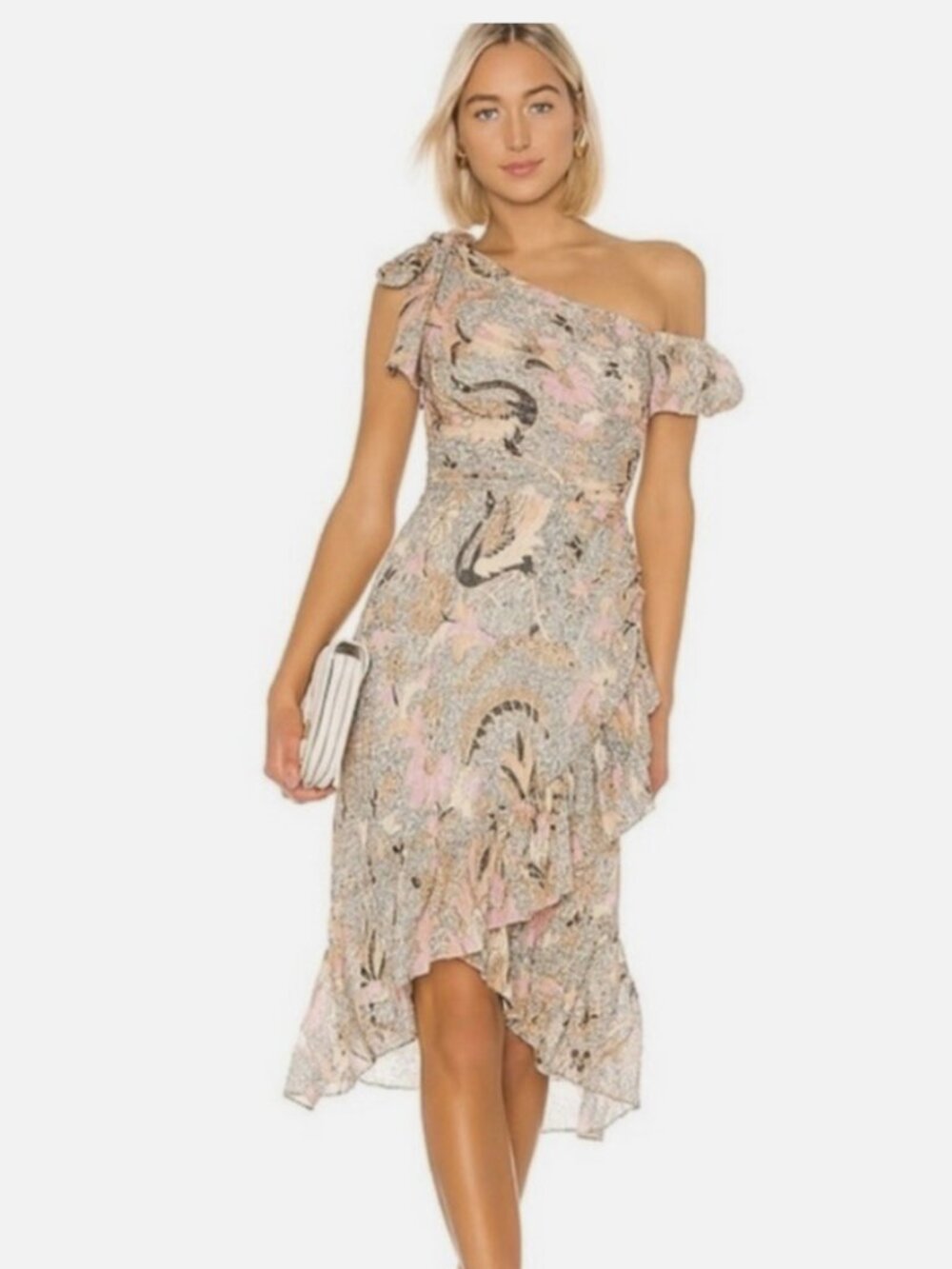 Ulla Johnson Uma Bird of Paradise Silk One Shoulder Dress - lining stained - 8